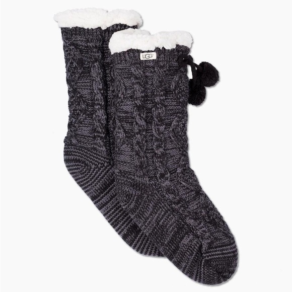 UGG Accessories - UGG Pom Pom Fleece Lined Cozy Knit Cute Under Boot Socks in Black